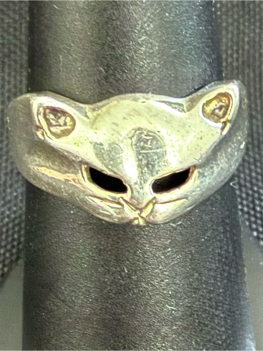 Sterling Silver Cat Face Ring 925 Artisan Cat Lover Band Size 8